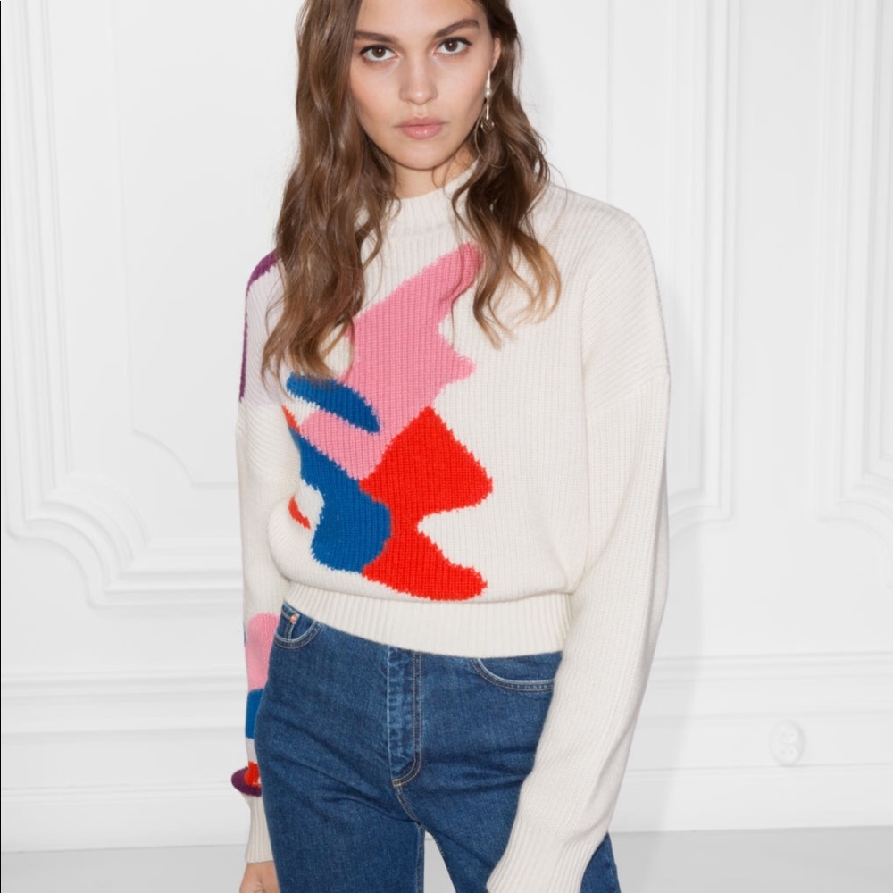 & Other Stories Cropped Color Splash Sweater